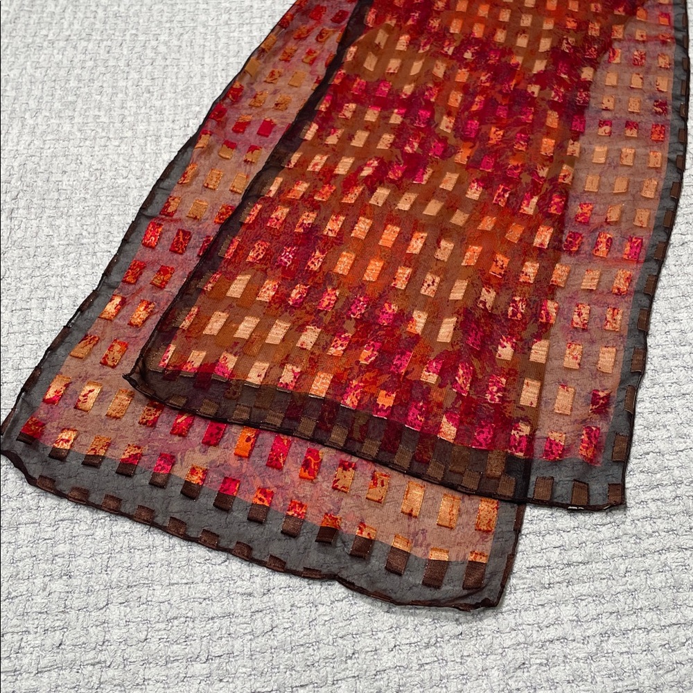 Vintage Silk Scarf Rectangular Checkered Pattern … - image 5